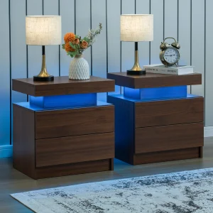 Set of 2 LED Nightstand with 2 Drawers
