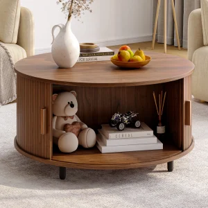 Modern Coffee Table with 360° Curved Sliding Door
