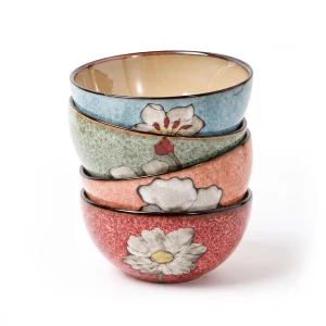 Set Of 4 Ceramic Cereal Bowls 6 Inch Floral Classic Design